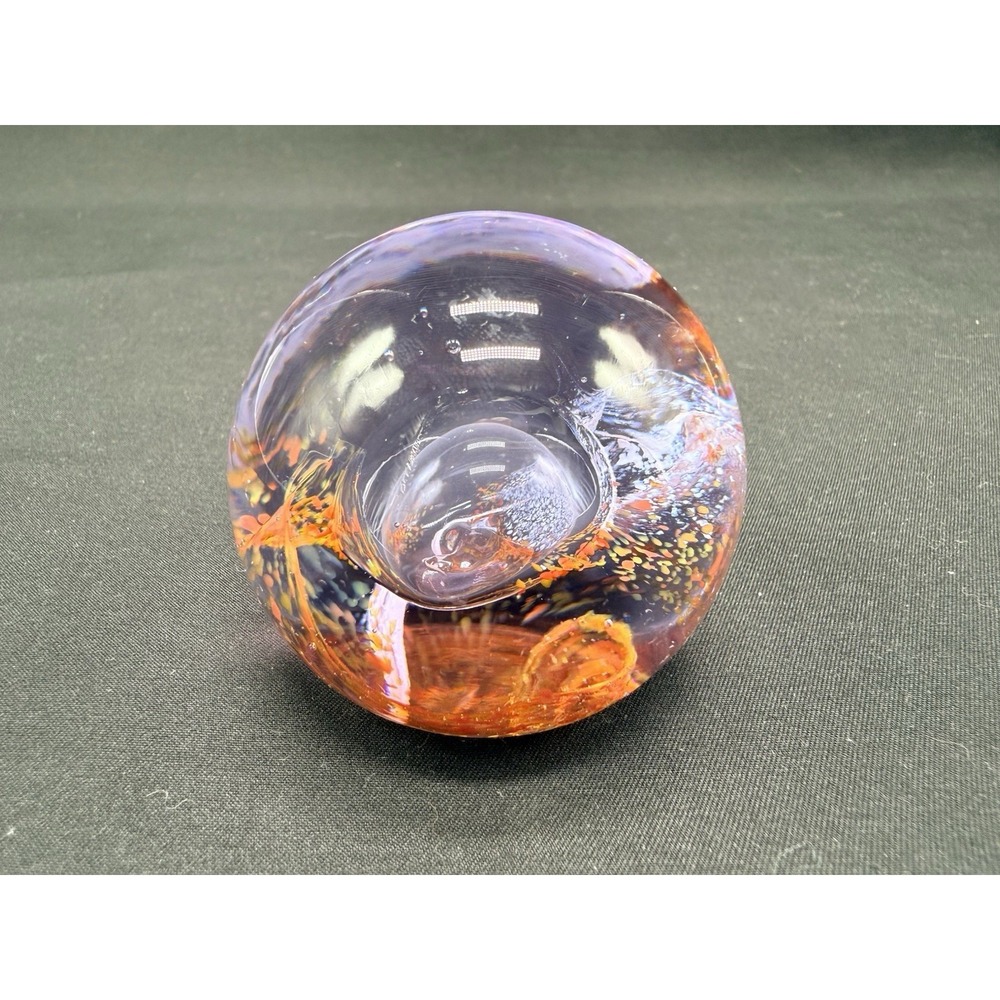 Caithness Glass Paperweight Scotland Round w Bubble Etched Titled: Moon Crystal